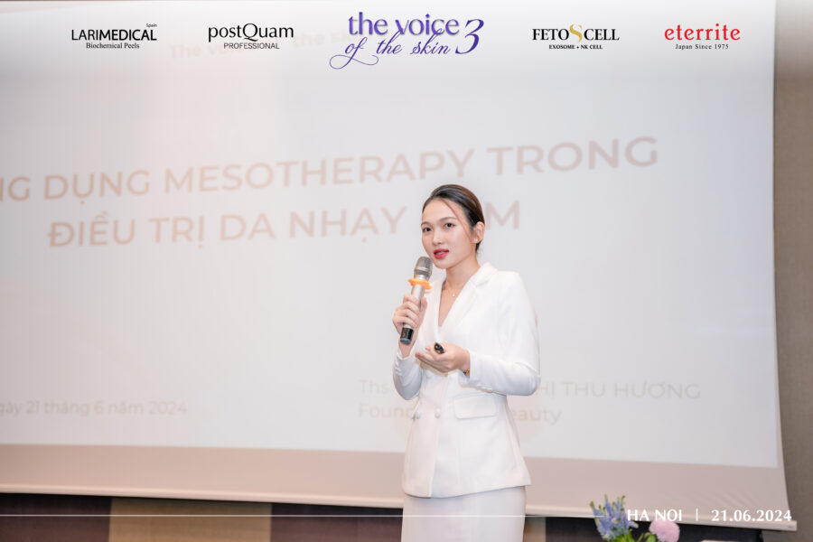 Thạc sĩ Dược sĩ Nguyễn Thị Thu Hương với chuyên đề báo cáo "Ứng dụng Mesotherapy trong điều trị da nhạy cảm do treatment"