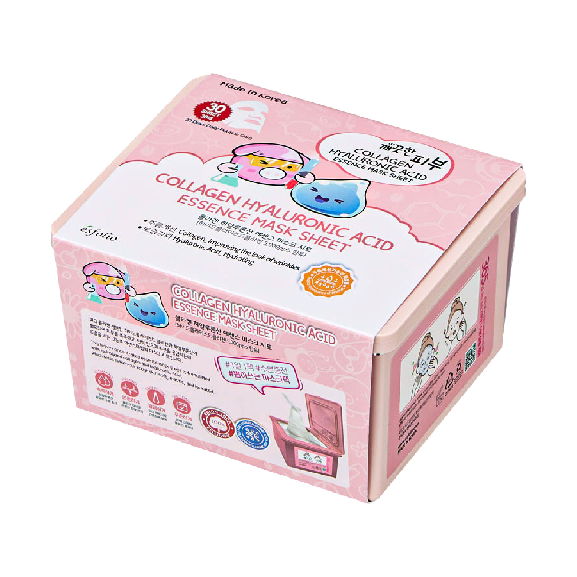 Pure Skin Collagen Hyaluronic Acid Essence Mask Sheet (400Ml X 30Ea) – Mặt nạ Collagen + Hyaluronic Acid